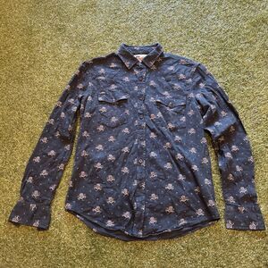 JNCO 85 Crown Shirt Men's Small Navy Print Snap Button Pockets Button Up